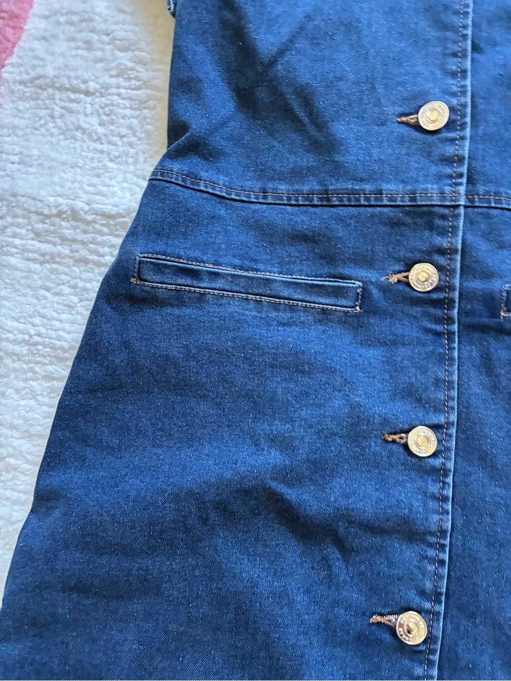 NWT Altar’d State Denim Halter Mini Dress Gold Button Size Small - Picture 2 of 6